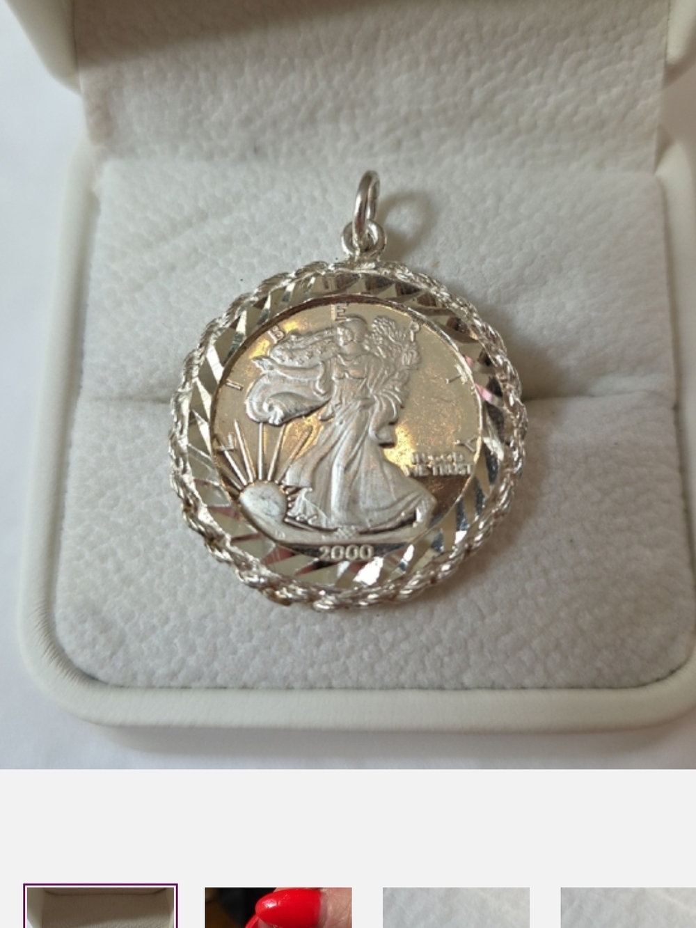 NWOT 2000 Walking Liberty Sterling Silver Coin Pendant